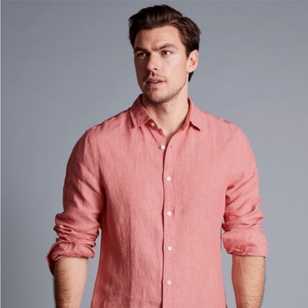 NWT Charles Tyrwhitt Shirt Pure Linen Shirt in Salmon Pink